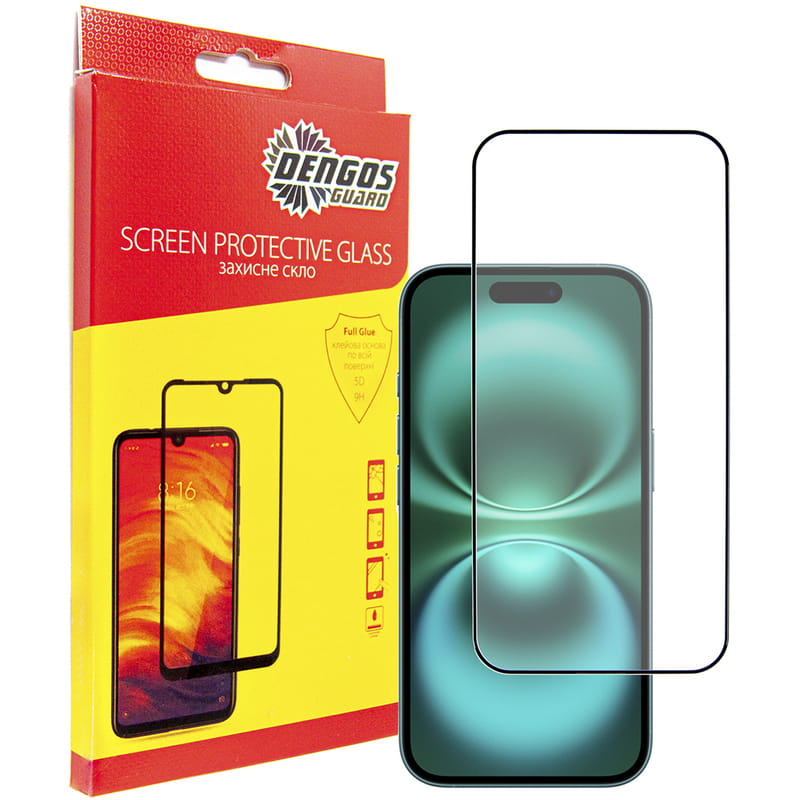 Защитное стекло Dengos для Apple iPhone 16 Black Full Glue (TGFG-366)