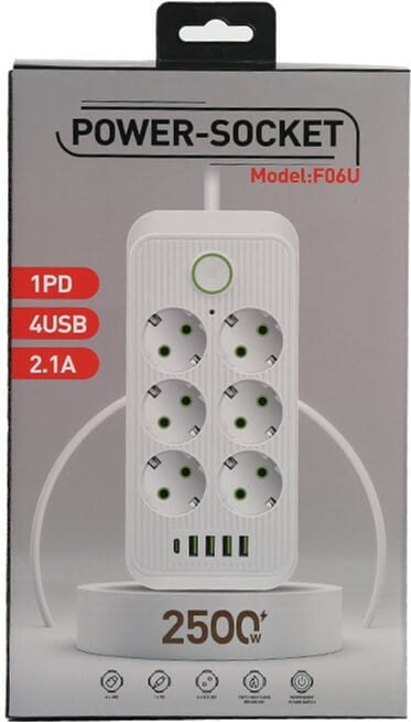 Мережевий фільтр XoKo SP-6-4-1 6 розеток, 5 USB, 2 м White (XК-SP6-4-1-WH)