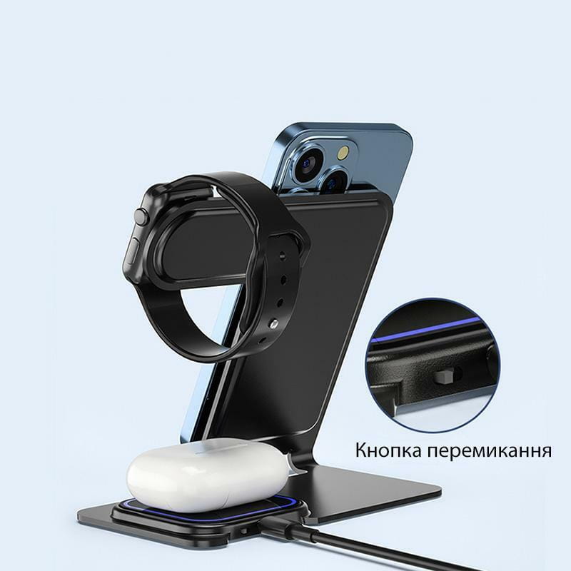 Бездротовий зарядний пристрій Proda Azeada Metal PD-W19 15W 3 in 1 Black (PD-W19-BK)