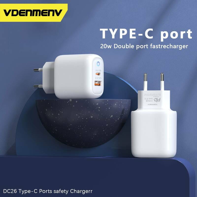 Мережевий зарядний пристрій Denmen DC26 (2USB) PD20W+QC3.0 White (DC26-WH)