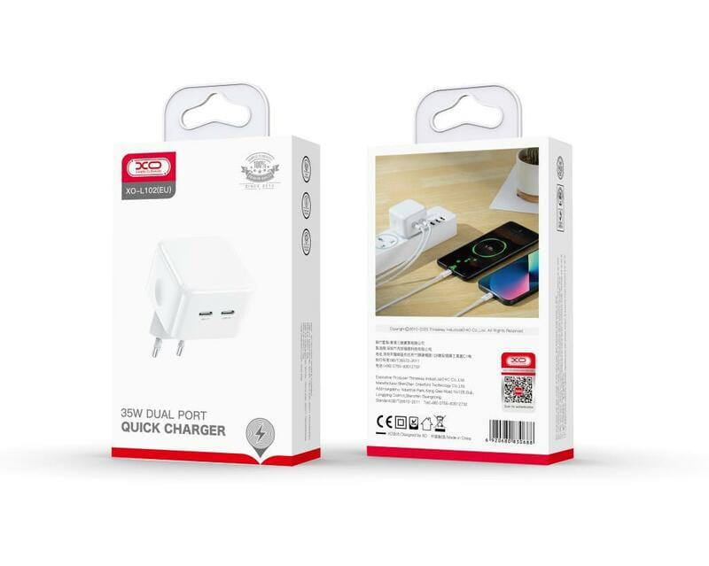 Мережевий зарядний пристрій XO L102 (2USB-Cх3A) QC3.0 White (XO-L102i-WH) + кабель Lightning