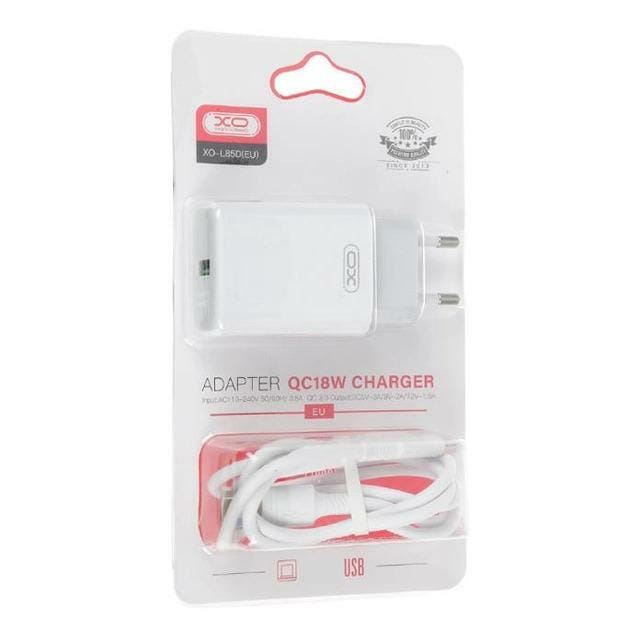 Сетевое зарядное устройство XO L85 (1USBх3A) QC3.0 White (XO-L85m-WH) + кабель microUSB