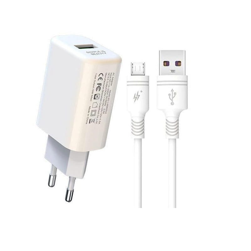 Сетевое зарядное устройство XO L85 (1USBх3A) QC3.0 White (XO-L85m-WH) + кабель microUSB