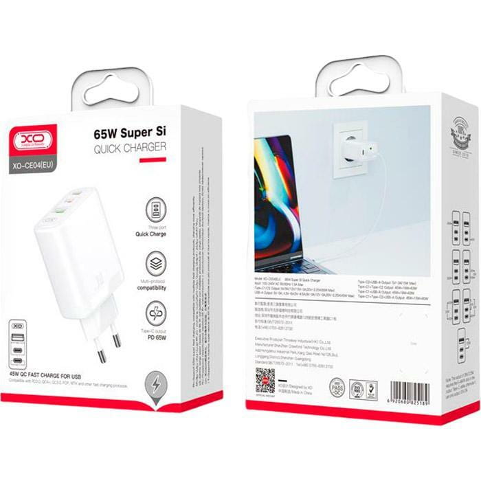 Сетевое зарядное устройство XO CE04 (1USB, 2USB-C) QC3.0 PD3.0 White (XO-CE04-WH)