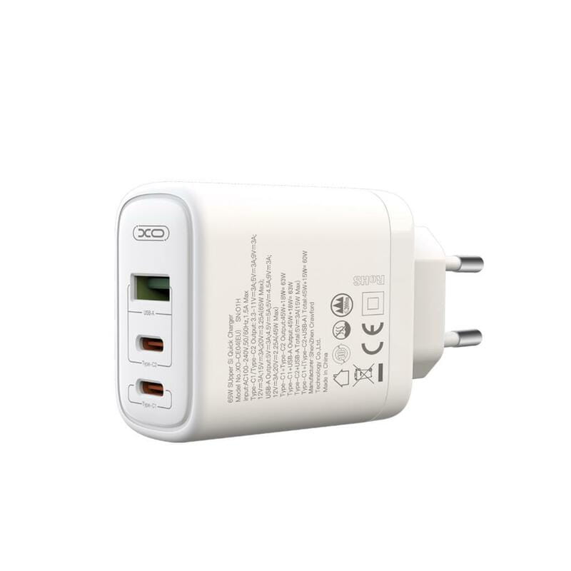 Сетевое зарядное устройство XO CE04 (1USB, 2USB-C) QC3.0 PD3.0 White (XO-CE04-WH)