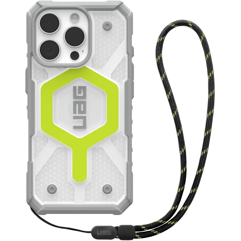 Чохол-накладка+ремінець Urban Armor Gear Pathfinder Clear Magsafe для Apple iPhone 16 Pro Active Neon Lanyard (1144641BV01)