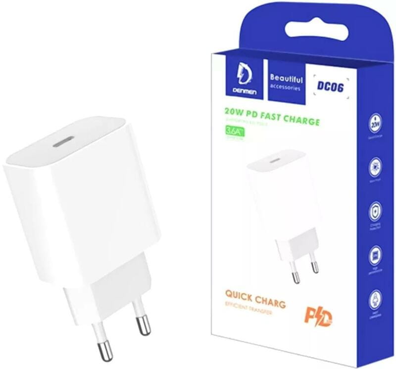 Сетевое зарядное устройство Denmen DC06 (1USB 3.6A) PD20W+QC3.0 White (DM-DC06-WH)