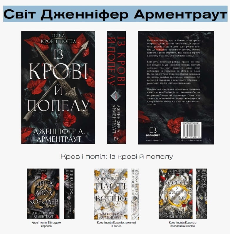 Світ Дженніфер Арментраут: комплект із 4-х книг (Кров і попіл: Війна двох королев +  Із крові й попелу + Королівство плоті й вогню +  Корона з позолочених кісток)