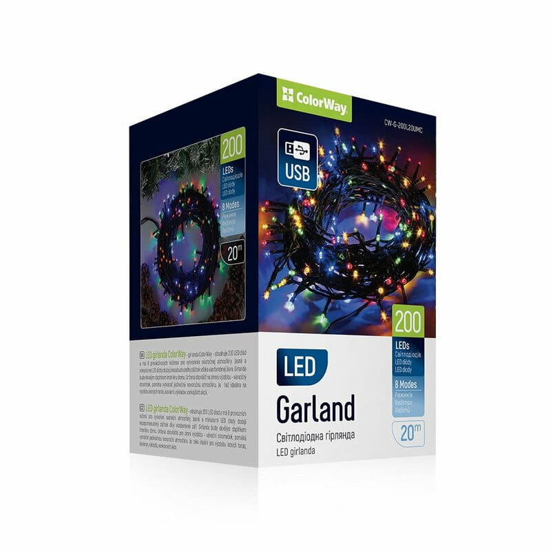 Светодиодная гирлянда ColorWay (CW-G-200L20UMC) 200LED, 20м, 8 функций