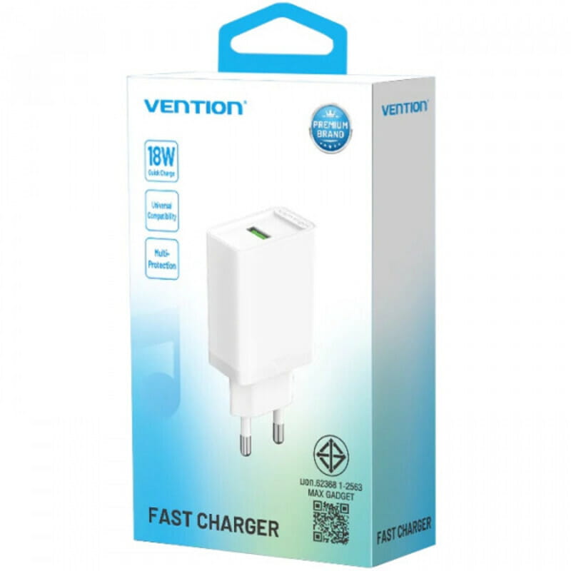 Мережевий зарядний пристрій Vention USB Type A + QC3.0 (18W), White (FABW0-EU)
