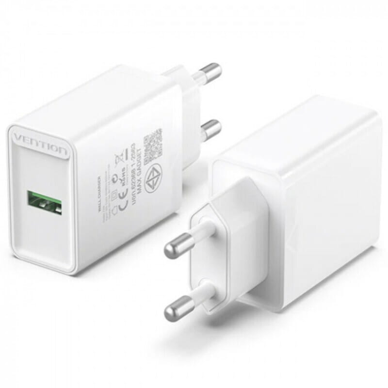 Мережевий зарядний пристрій Vention USB Type A + QC3.0 (18W), White (FABW0-EU)