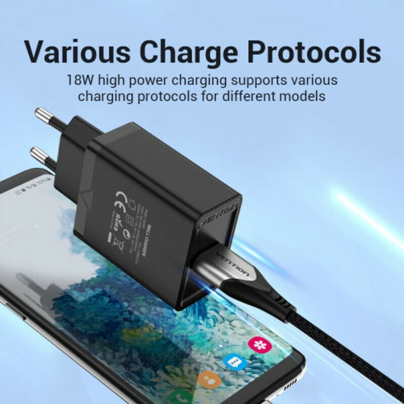 Мережевий зарядний пристрій Vention USB Type A + QC3.0 (18W), Black (FABB0-EU)