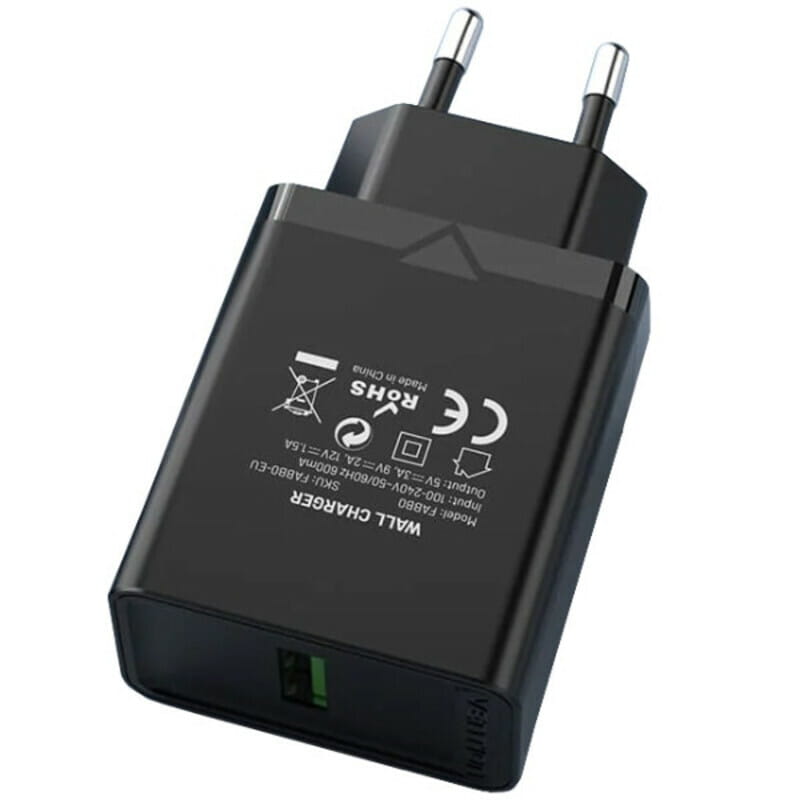 Мережевий зарядний пристрій Vention USB Type A + QC3.0 (18W), Black (FABB0-EU)