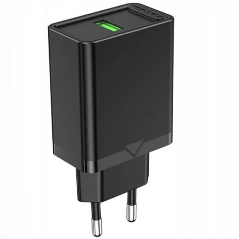 Мережевий зарядний пристрій Vention USB Type A + QC3.0 (18W), Black (FABB0-EU)