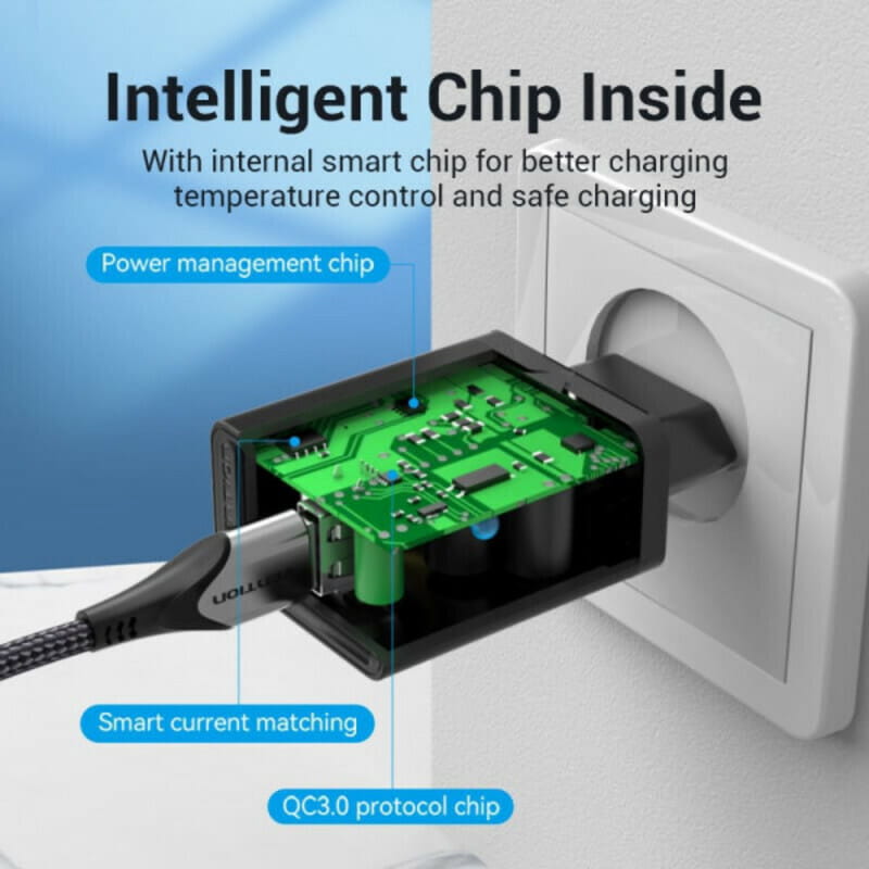 Мережевий зарядний пристрій Vention USB Type A + QC3.0 (18W), Black (FABB0-EU)