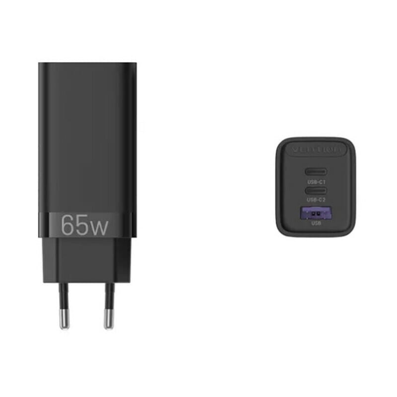 Мережевий зарядний пристрій Vention 2xUSB-C+USB-A PD3.0+QC4.0 + (65W), Black (FEDB0-EU)