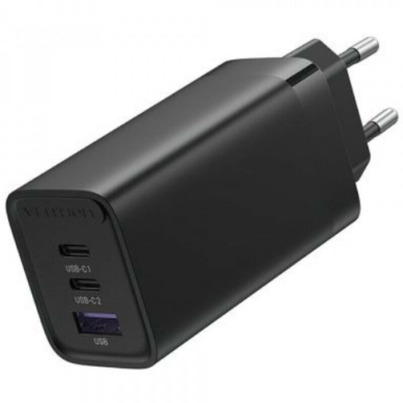 Мережевий зарядний пристрій Vention 2xUSB-C+USB-A PD3.0+QC4.0 + (65W), Black (FEDB0-EU)