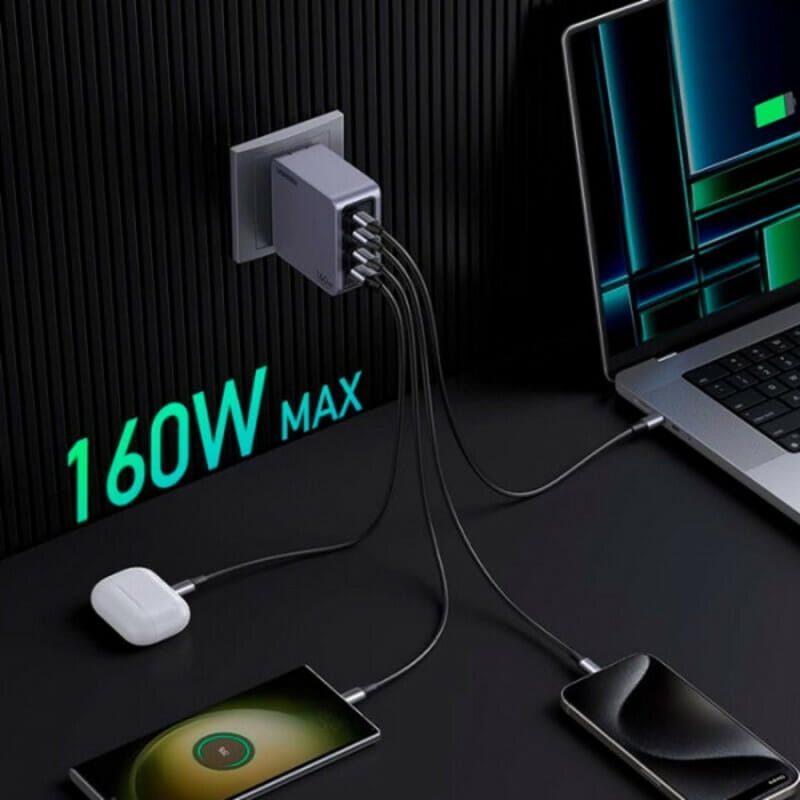 Зарядний пристрій Ugreen X763 160W (3xUSB-C + USB-A) Gan Nexode Pro Gray (25877)