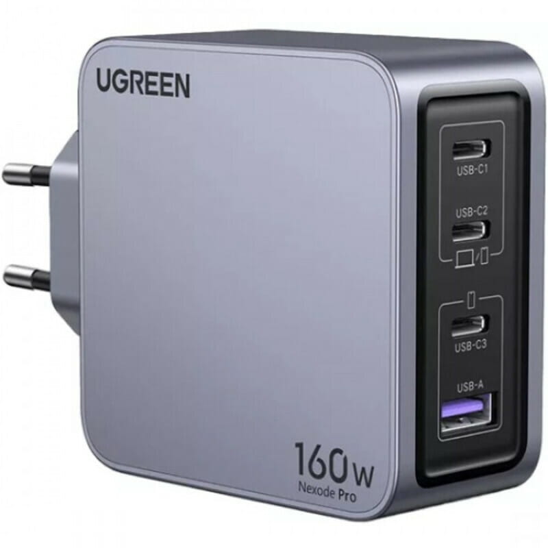 Зарядний пристрій Ugreen X763 160W (3xUSB-C + USB-A) Gan Nexode Pro Gray (25877)