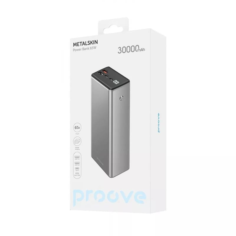 Универсальная мобильная батарея Proove Metalskin 65W 30000mAh Gray (PBM365210004)