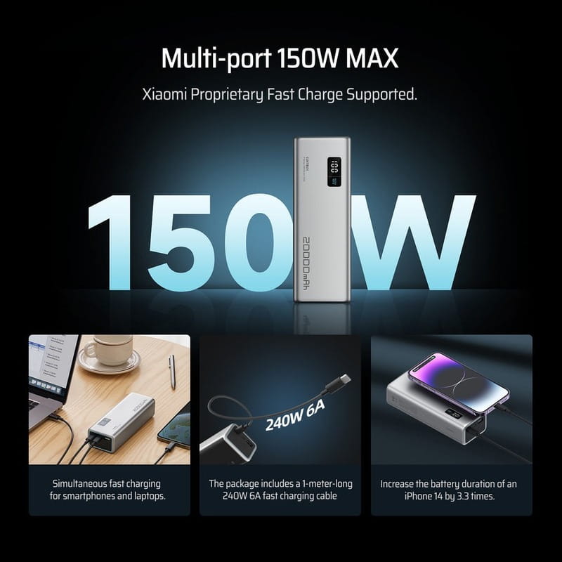 Універсальна мобільна батарея CUKTECH PB200P 20000mAh 150W 2C1A Gray