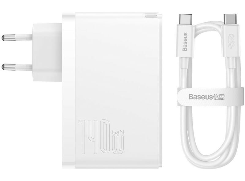 Мережевий зарядний пристрій Baseus GaN5 Pro (3USB, 5A) 140W White (CCGP100202) + кабель Type-C to Type-C