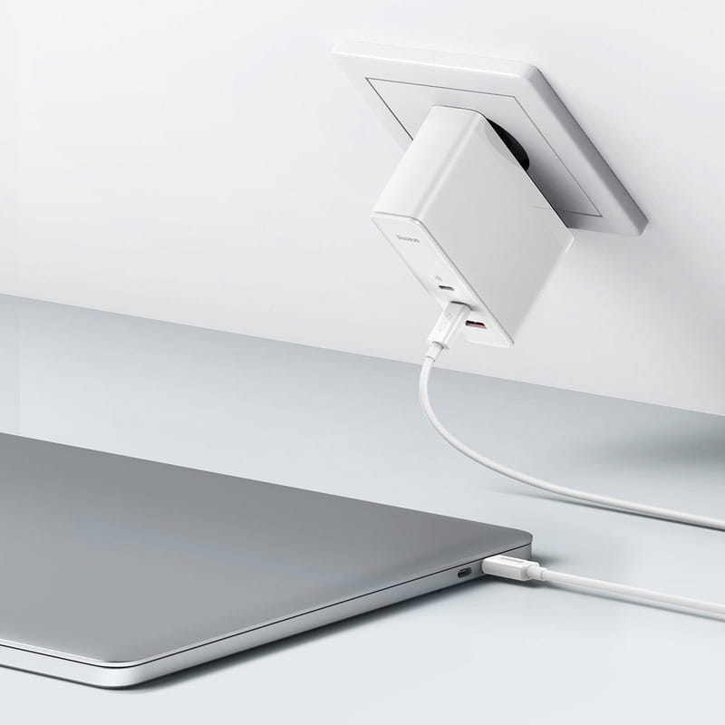 Мережевий зарядний пристрій Baseus GaN5 Pro (3USB, 5A) 140W White (CCGP100202) + кабель Type-C to Type-C