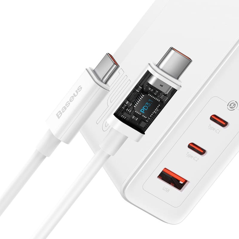Мережевий зарядний пристрій Baseus GaN5 Pro (3USB, 5A) 140W White (CCGP100202) + кабель Type-C to Type-C