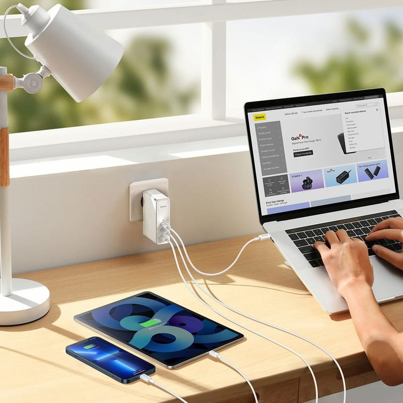 Мережевий зарядний пристрій Baseus GaN5 Pro (3USB, 5A) 140W White (CCGP100202) + кабель Type-C to Type-C