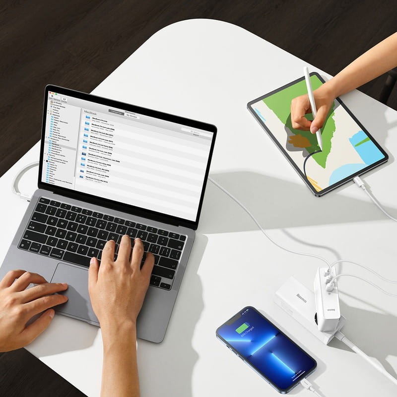 Мережевий зарядний пристрій Baseus GaN5 Pro (3USB, 5A) 140W White (CCGP100202) + кабель Type-C to Type-C