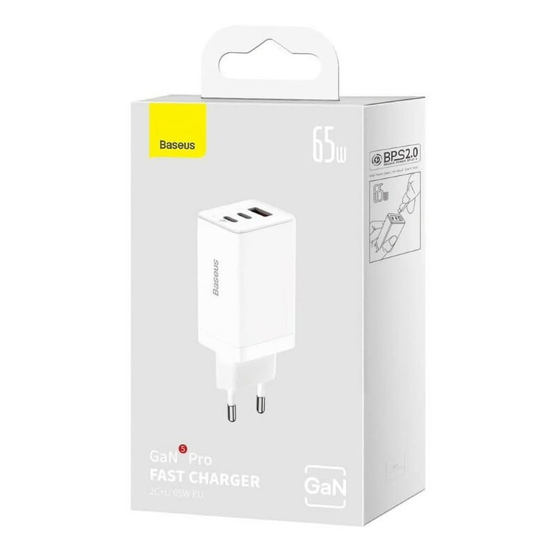 Сетевое зарядное устройство Baseus GaN5 Pro (3USB, 3.25A) 65W White (CCGP120202) + кабель Type-C to Type-C
