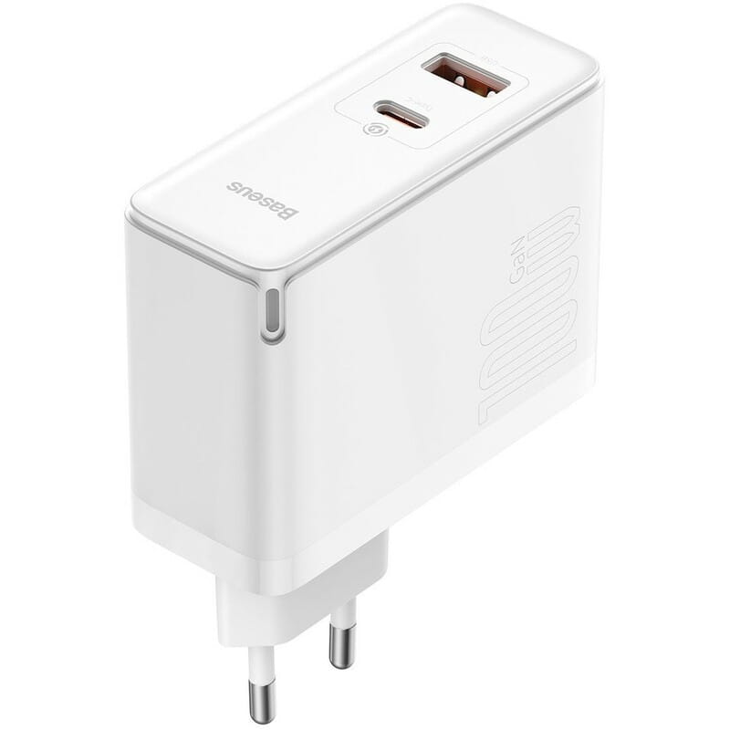 Мережевий зарядний пристрій Baseus GaN5 Pro (2USB, 5A) 100W White (CCGP090202) + кабель Type-C to Type-C