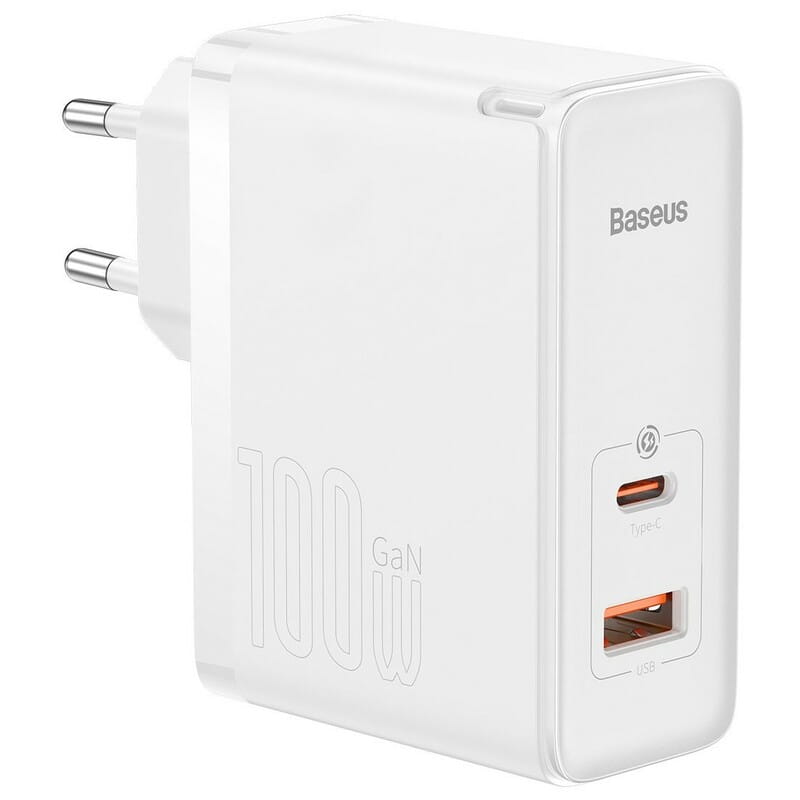 Мережевий зарядний пристрій Baseus GaN5 Pro (2USB, 5A) 100W White (CCGP090202) + кабель Type-C to Type-C