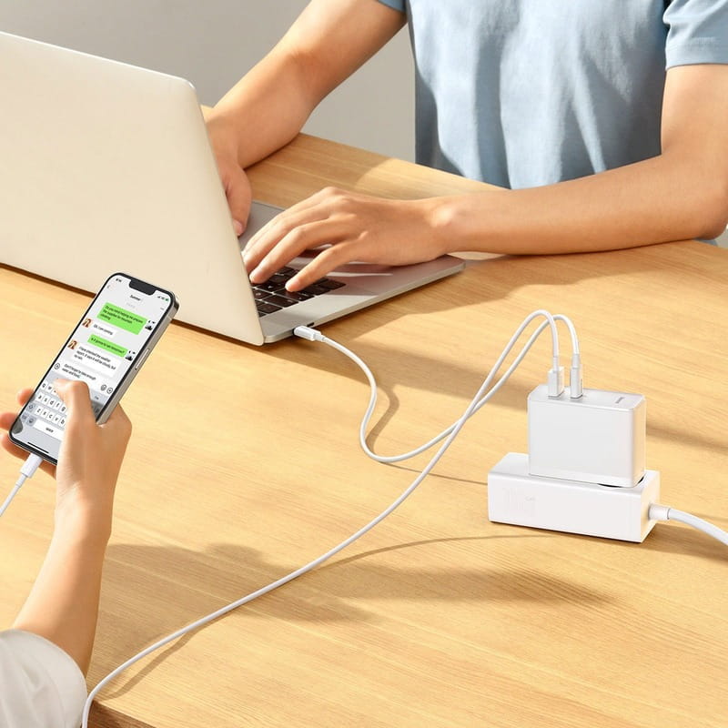 Мережевий зарядний пристрій Baseus GaN5 Pro (2USB, 5A) 100W White (CCGP090202) + кабель Type-C to Type-C