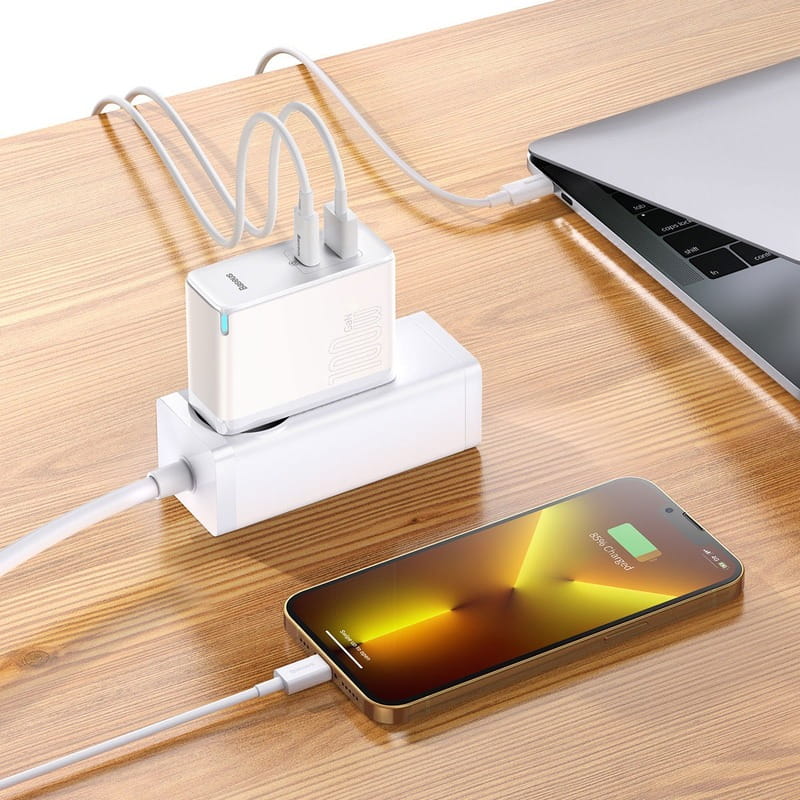 Мережевий зарядний пристрій Baseus GaN5 Pro (2USB, 5A) 100W White (CCGP090202) + кабель Type-C to Type-C