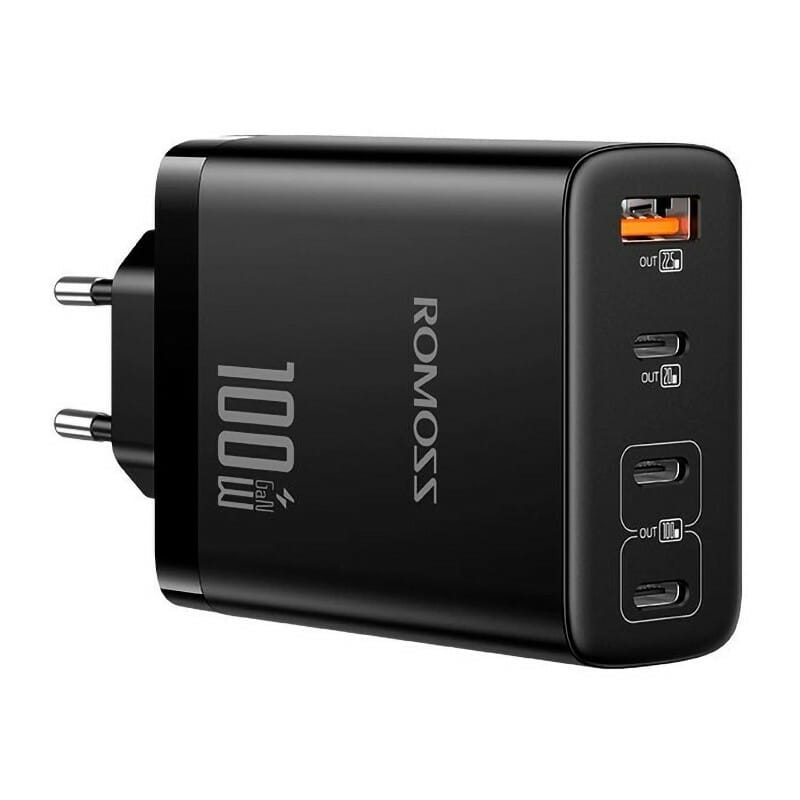 Сетевое зарядное устройство Romoss GaN (4USB, 3A) 100W Black (AC100I-12-234H)