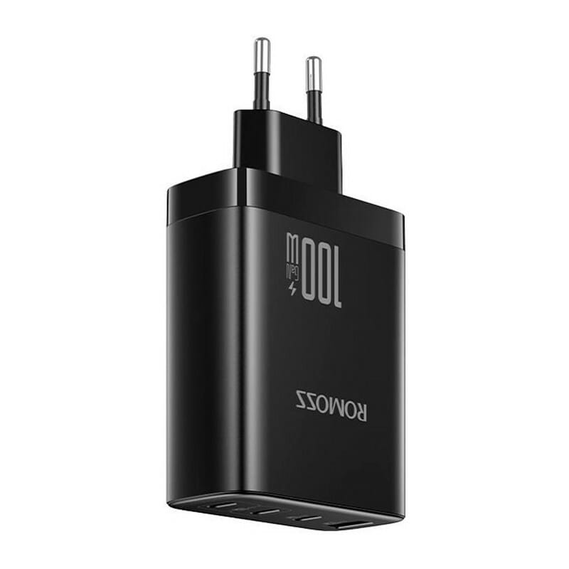 Сетевое зарядное устройство Romoss GaN (4USB, 3A) 100W Black (AC100I-12-234H)