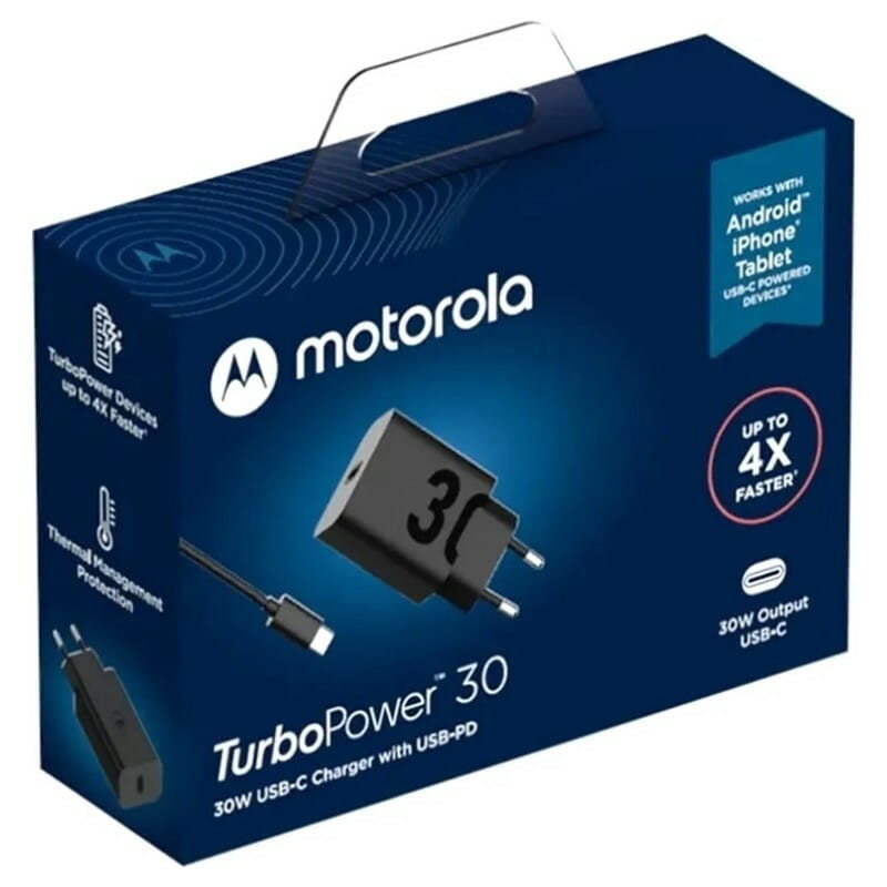 Мережевий зарядний пристрій Motorola SJMC302 (USB, 3A) 30W Black + кабель Type-C