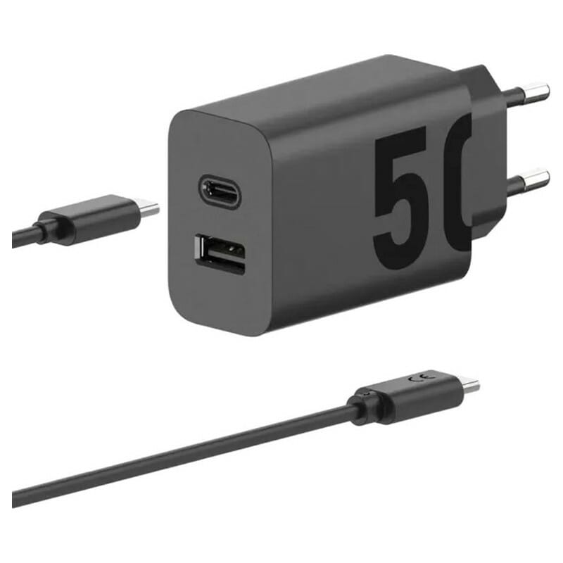 Мережевий зарядний пристрій Motorola SJMC502 (2USB, 3A) 50W Black + кабель Type-C