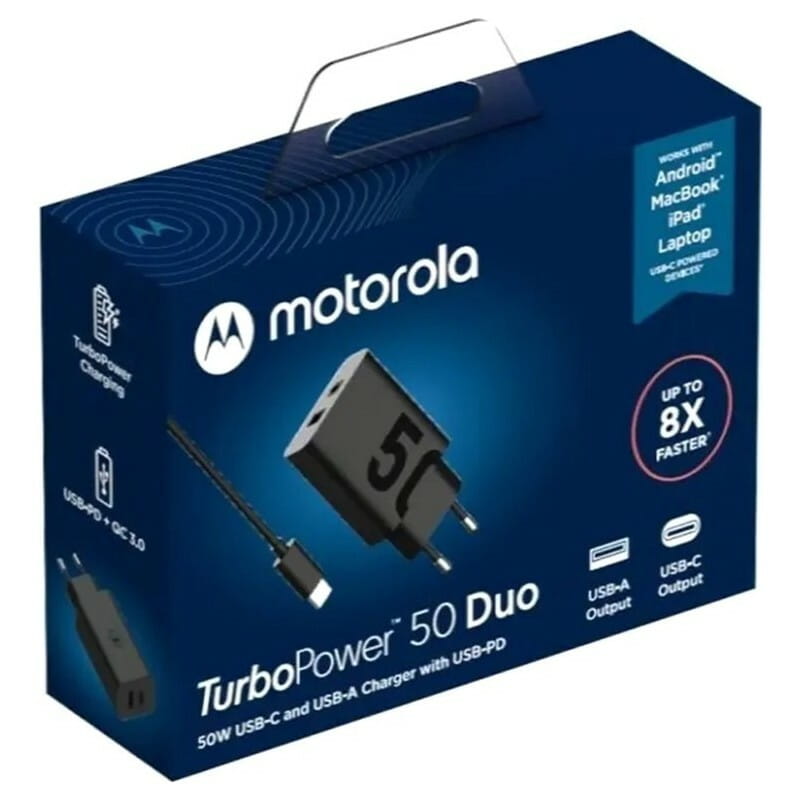 Мережевий зарядний пристрій Motorola SJMC502 (2USB, 3A) 50W Black + кабель Type-C