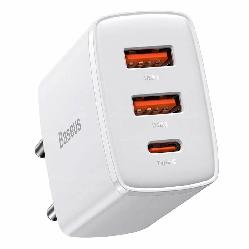 Мережевий зарядний пристрій Baseus Compact Quick Charger 30W QC+ PD (1Type-C + 2USB) White (CCXJ-E02)