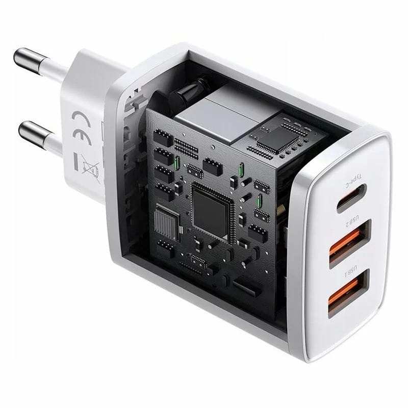 Мережевий зарядний пристрій Baseus Compact Quick Charger 30W QC+ PD (1Type-C + 2USB) White (CCXJ-E02)