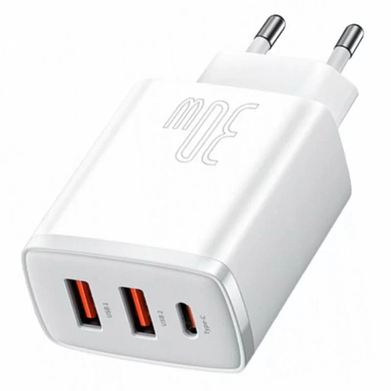Мережевий зарядний пристрій Baseus Compact Quick Charger 30W QC+ PD (1Type-C + 2USB) White (CCXJ-E02)