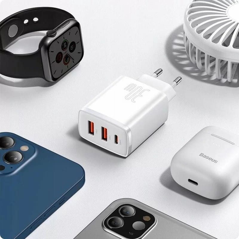 Мережевий зарядний пристрій Baseus Compact Quick Charger 30W QC+ PD (1Type-C + 2USB) White (CCXJ-E02)