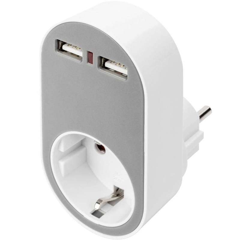 Мережевий зарядний пристрій Digitus (2USB, 2.4A) 12W White/Grey (DA-70617)