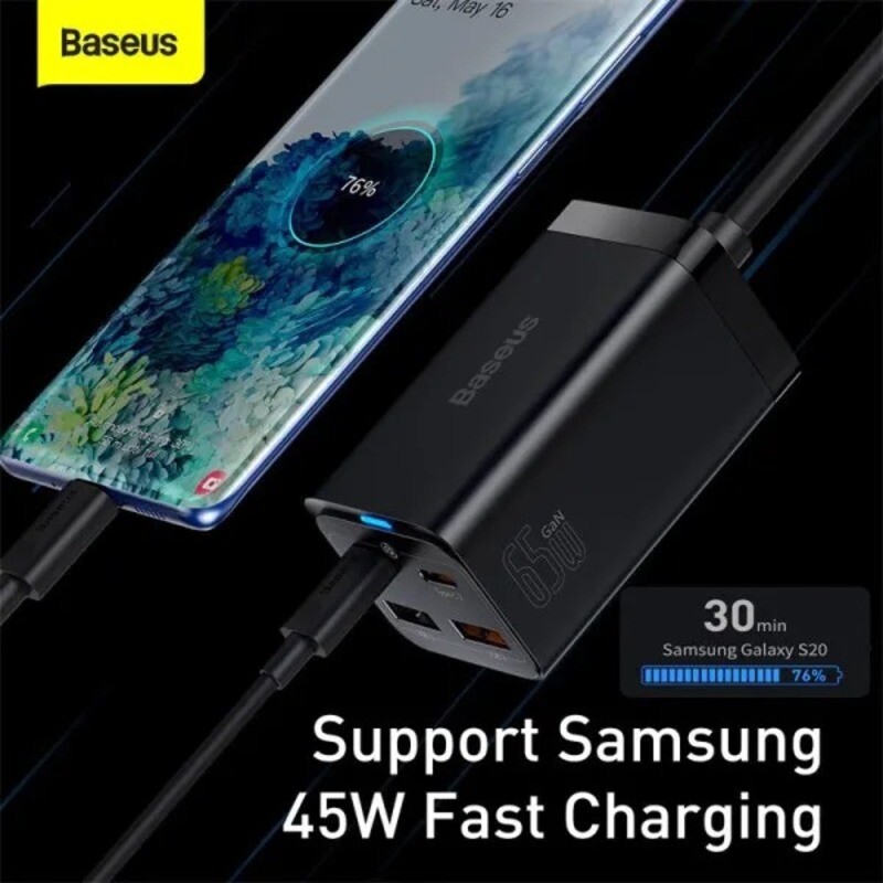 Сетевое зарядное устройство Baseus GaN3 Pro (2USB+2Type-C) QC3.0 65W Black (CCGP040101)