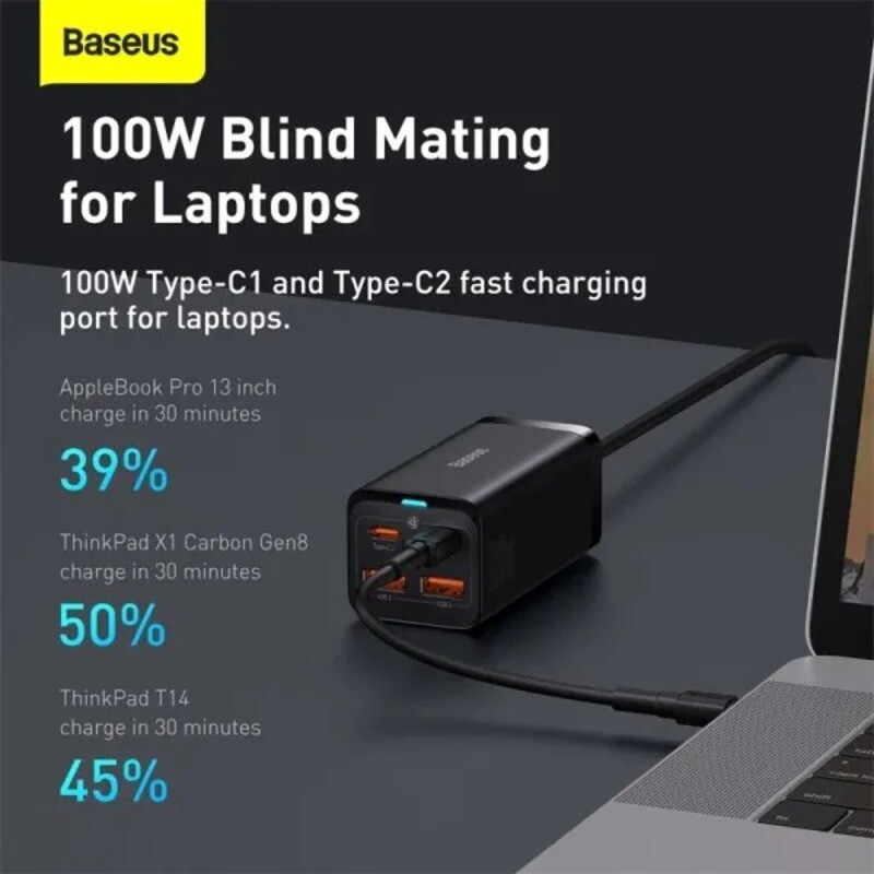 Сетевое зарядное устройство Baseus GaN3 Pro (2USB+2Type-C) QC3.0 65W Black (CCGP040101)