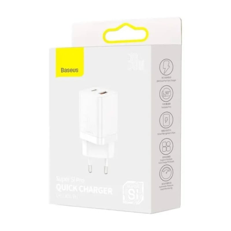 Мережевий зарядний пристрій Baseus Super Si Pro C+U 30W White (CCSUPP-E02)