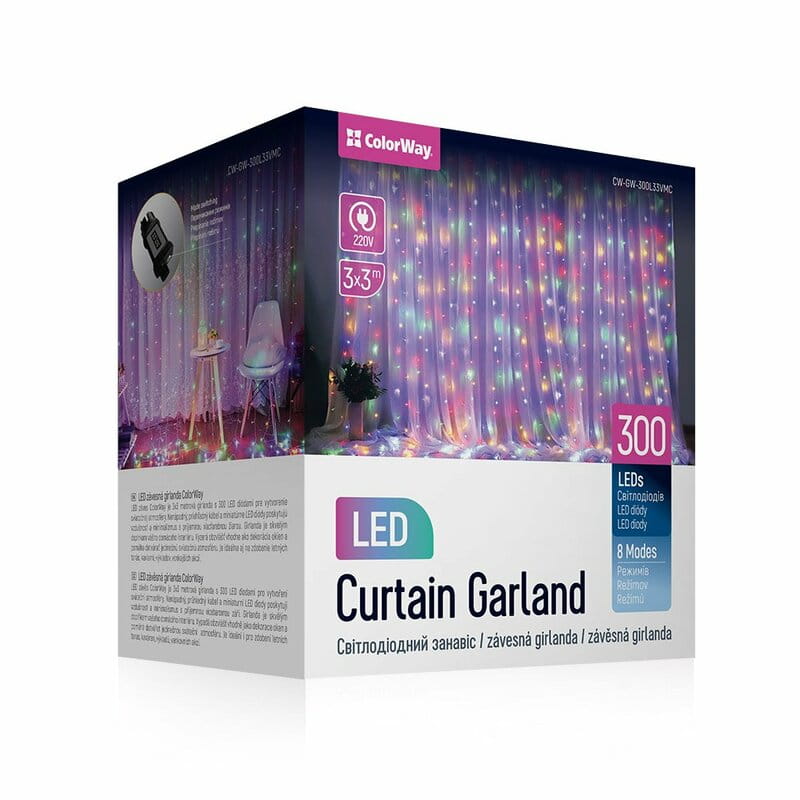 Светодиодная гирлянда ColorWay (CW-GW-300L33VMC) штора 300LED, 3м, разноцветная, 220V