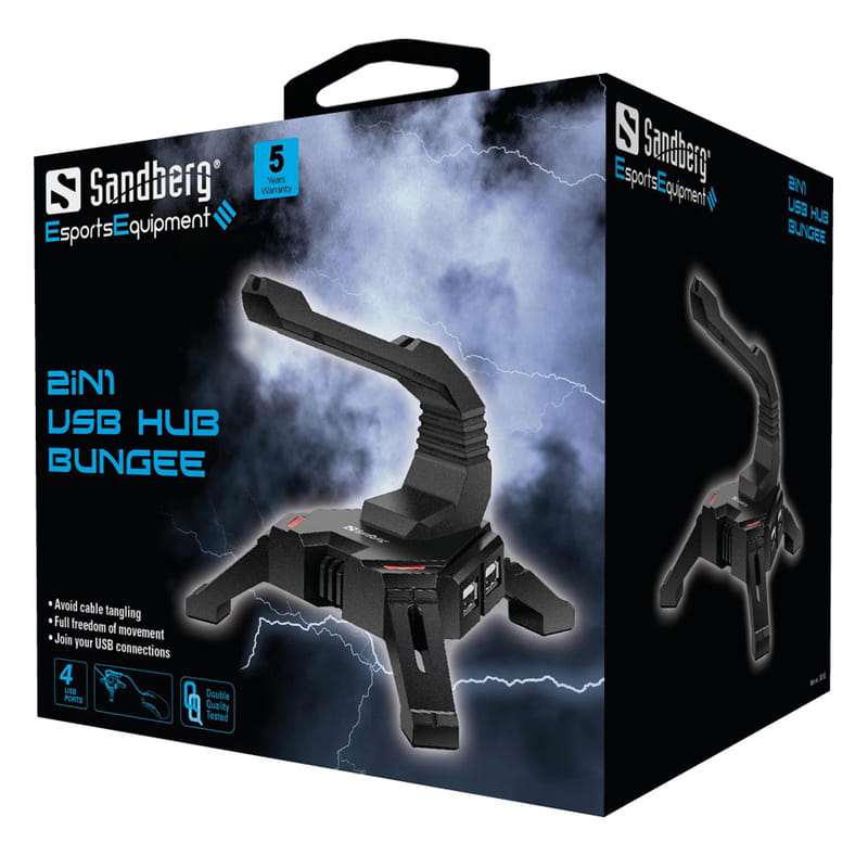 Концентратор Sandberg 4хUSB 2.0 + держатель кабеля 2in1 (133-92)